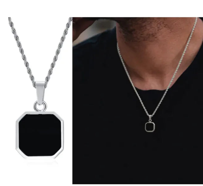 Eclipse Square Stainless Steel Pendant Necklace